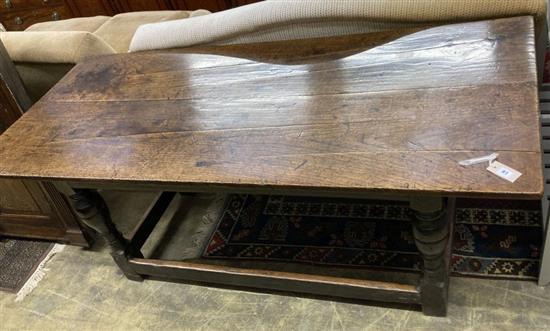 An 18th century and later oak refectory dining table, length 182cm width 78cm height 72cm